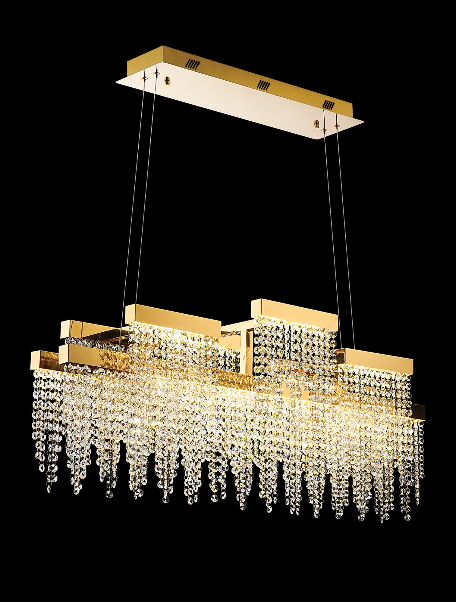 Bano French Gold Crystal Ceiling Lights Diyas Linear Crystal Fittings